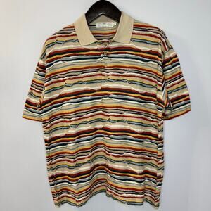 Pronto Uomo Vintage Knit Multi Print Polo Shirt Men's M Y2K streetwear
